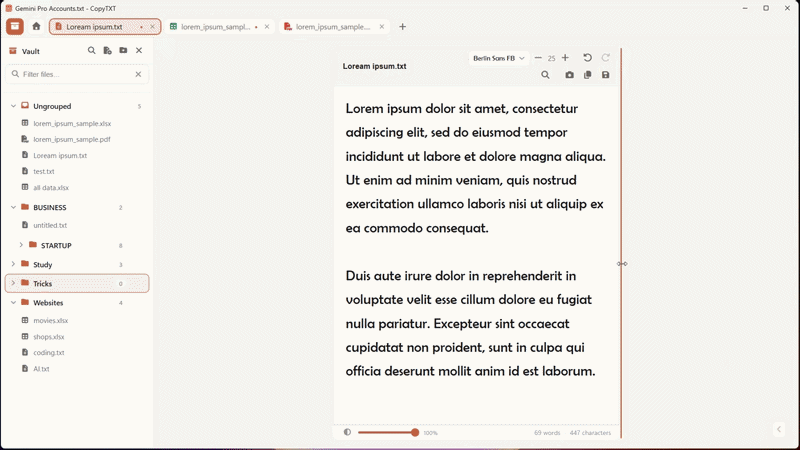 CopyTXT all-in-one notepad — editing text, Markdown, spreadsheets and PDFs